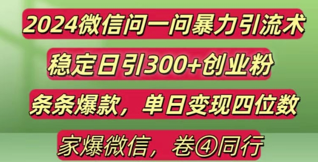 2024最新微信问一问暴力引流300+创业粉,条条爆款单日变现四位数【揭秘】-优优云网创