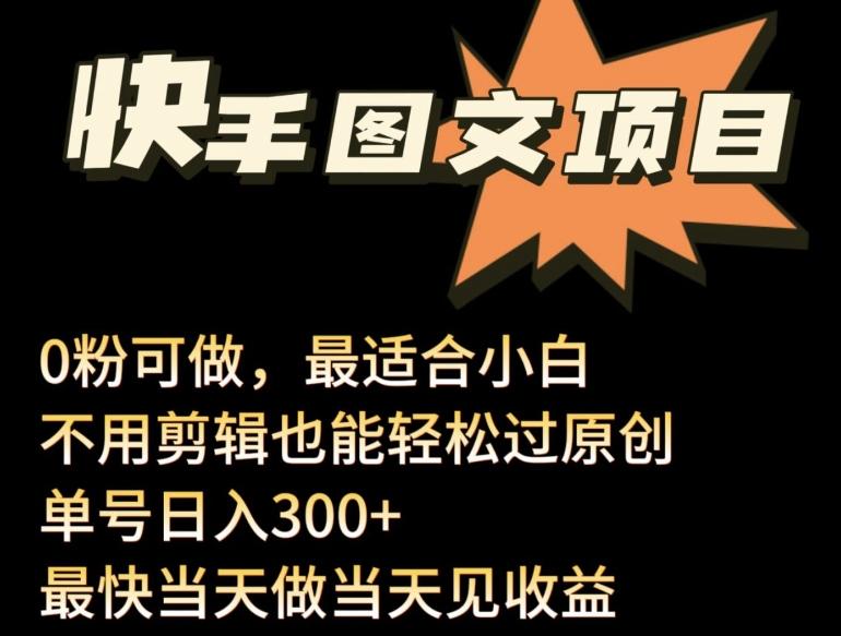 24年最新快手图文带货项目，零粉可做，不用剪辑轻松过原创单号轻松日入300+【揭秘】-优优云网创