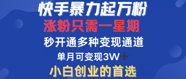 快手暴力起万粉，涨粉只需一星期，多种变现模式，直接秒开万合，单月变现过W【揭秘】-优优云网创