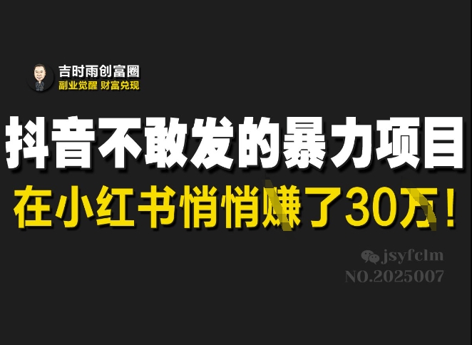 抖音不敢发的暴利项目，在小红书悄悄挣了30W-优优云网创