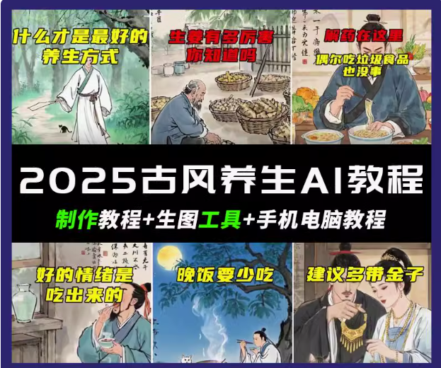 抖音AI古风养生视频教程日入五张 轻松涨粉 10W+-优优云网创