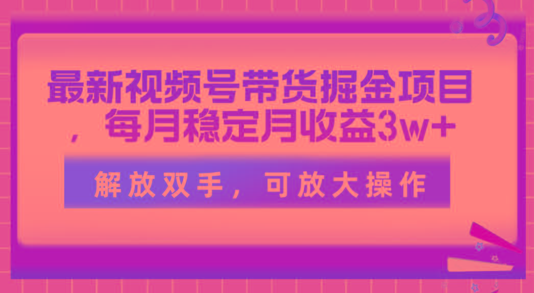 最新视频号带货掘金项目，每月稳定月收益3w+，解放双手，可放大操作-优优云网创