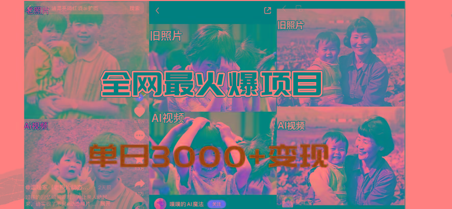 全网爆火的AI让老照片动起来教程，蹭热点日赚3000+，内含免费工具一键…-优优云网创