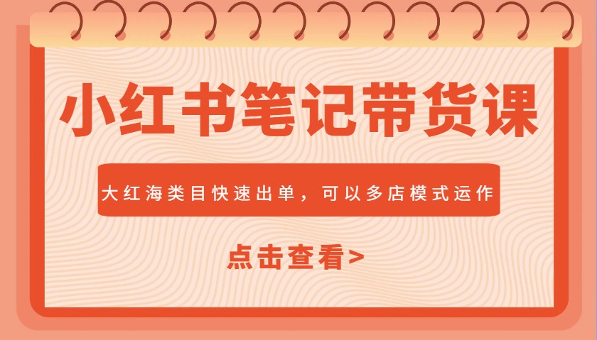小红书笔记带货课，大红海类目快速出单，市场大，可以多店模式运作-优优云网创