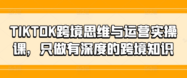 TIKTOK跨境思维与运营实操课，只做有深度的跨境知识-优优云网创