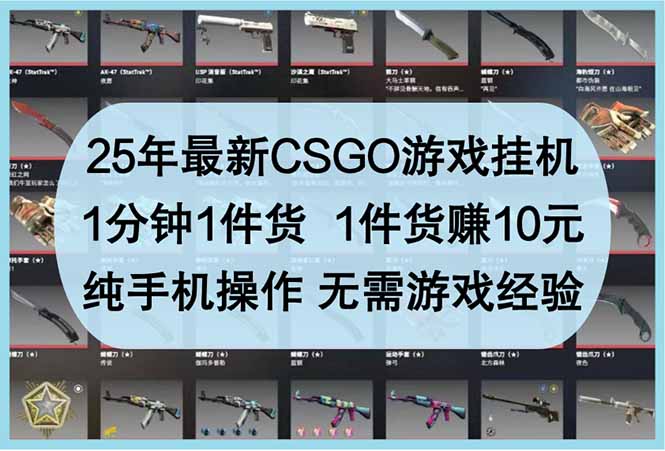 25年最新CSGO游戏挂机，1分钟1件货，1件货赚10元 纯手机操作 无需游戏经验-优优云网创