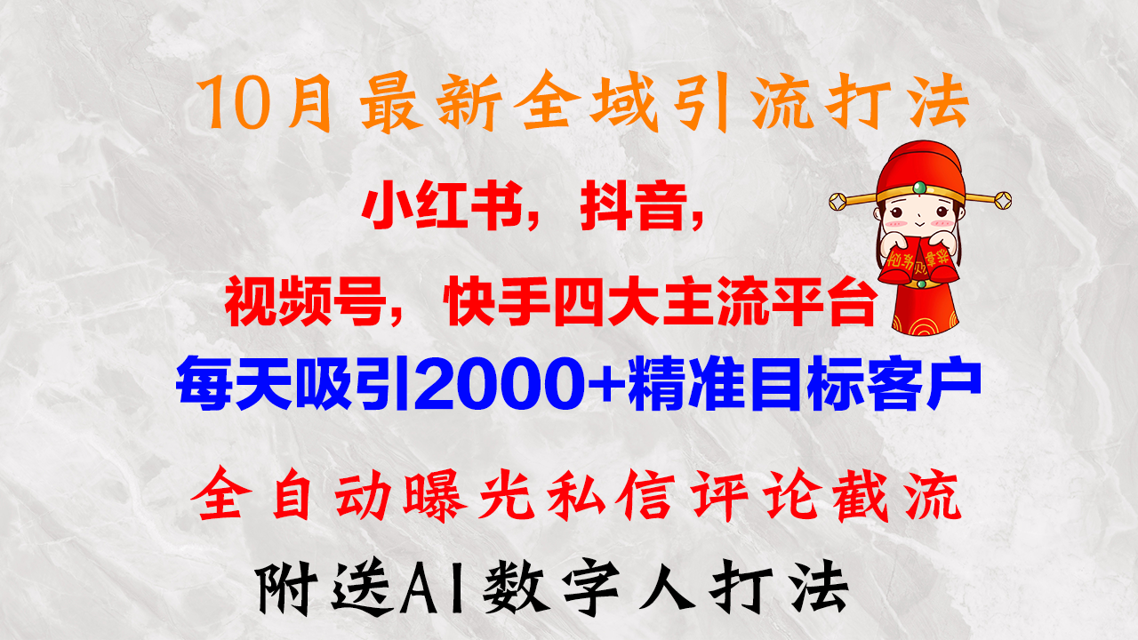 10月最新小红书，抖音，视频号，快手四大平台全域引流，，每天吸引2000…-优优云网创
