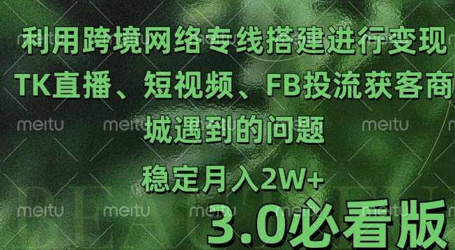 利用跨境电商网络及搭建TK直播、短视频、FB投流获客以及商城遇到的问题进行变现3.0必看版【揭秘】-优优云网创