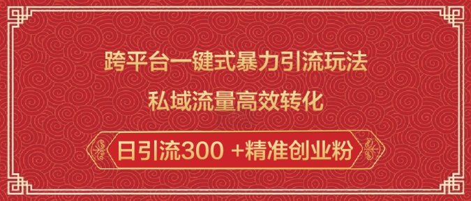 跨平台一键式暴力引流玩法，私域流量高效转化日引流300 +精准创业粉-优优云网创