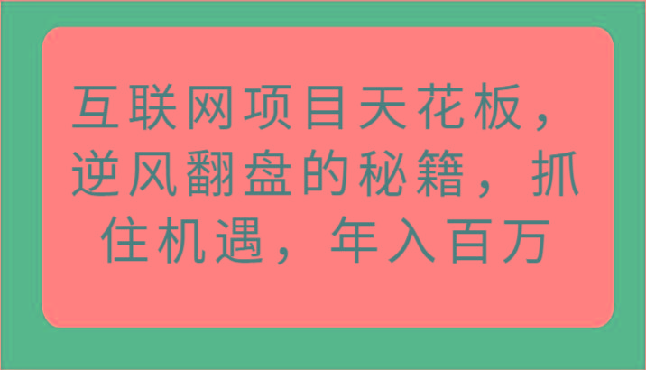 互联网项目天花板，逆风翻盘的秘籍，抓住机遇，年入百万-优优云网创