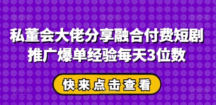 私董会大佬分享融合付费短剧推广爆单经验每天3位数-优优云网创