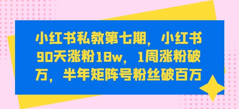 小红书私教第七期，小红书90天涨粉18w，1周涨粉破万，半年矩阵号粉丝破百万-优优云网创