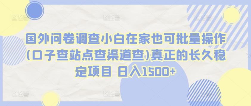国外问卷调查小白在家也可批量操作(口子查站点查渠道查)真正的长久稳定项目 日入1500+【揭秘】-优优云网创
