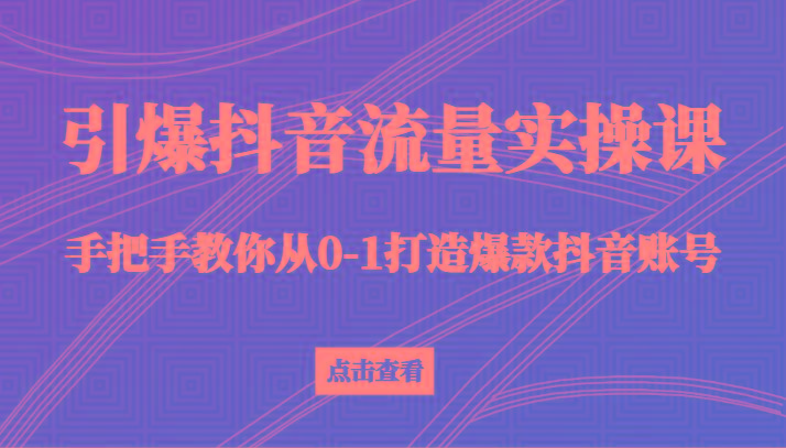 引爆抖音流量实操课，手把手教你从0-1打造爆款抖音账号(27节课)-优优云网创