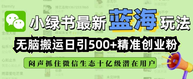 小绿书无脑搬运引流，全自动日引500精准创业粉，微信生态内又一个闷声发财的机会-优优云网创