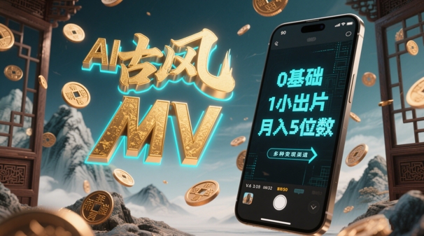 AI一键生成古风音乐MV，0剪辑基础1小时出片，多种变现渠道，一部手机月入5位数-优优云网创