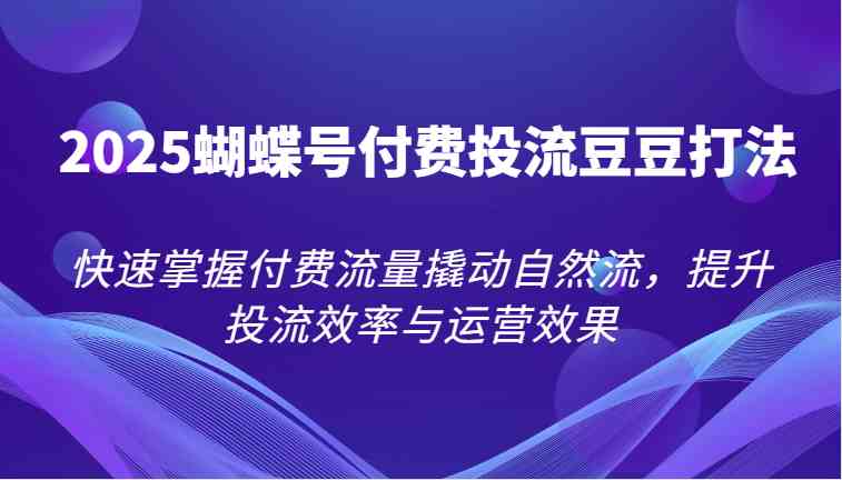 2025蝴蝶号付费投流豆豆打法，快速掌握付费流量撬动自然流，提升投流效率与运营效果-优优云网创