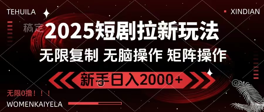 2025短剧拉新玩法，无需注册登录，无限0撸，无脑批量操作日入2000+-优优云网创