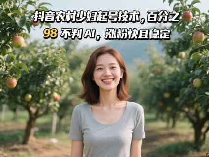抖音农村少妇起号技术，百分之98不判AI，涨粉快且稳定-优优云网创