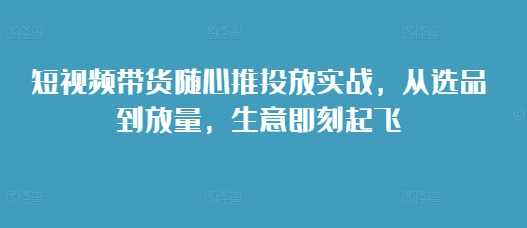 短视频带货随心推投放实战，从选品到放量，生意即刻起飞-优优云网创