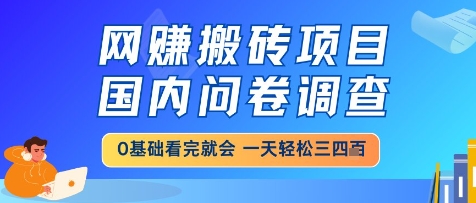 网创搬砖项目，国内问卷调查，小白轻松上手，一天三四张的也不难，干就完了【揭秘】-优优云网创