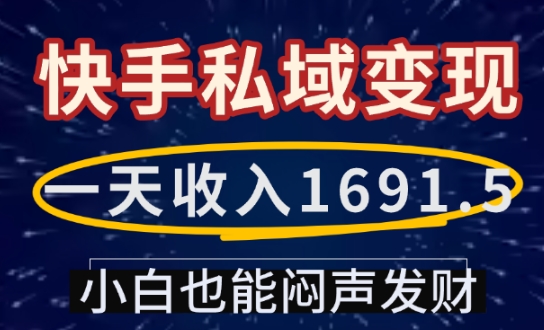 一天收入1691.5，快手私域变现，小白也能闷声发财-优优云网创