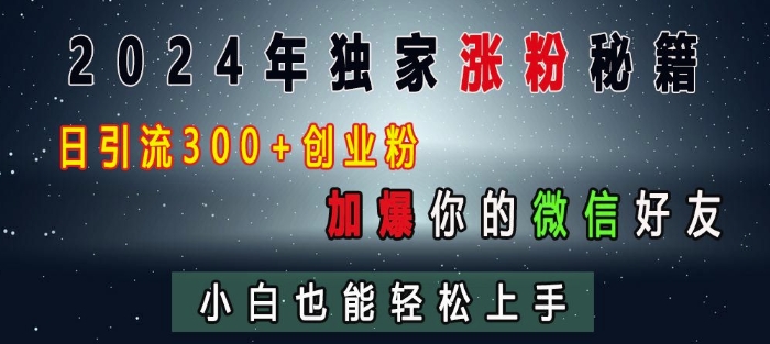 2024年独家涨粉秘籍，日引流300+创业粉，加爆你的微信好友，小白也能轻松上手-优优云网创