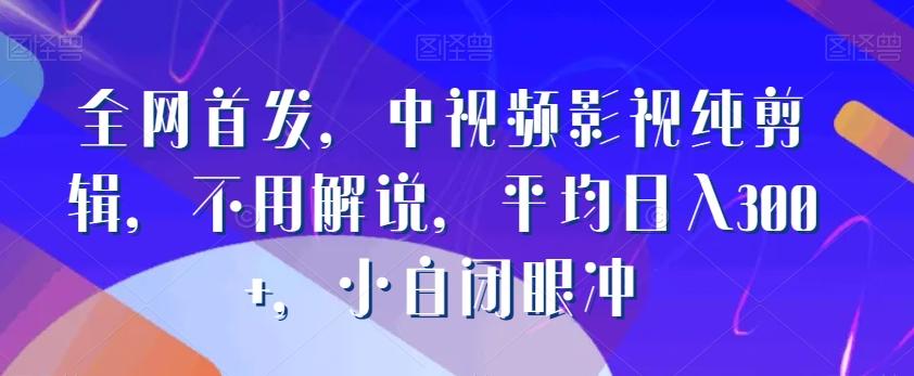 全网首发，中视频影视纯剪辑，不用解说，平均日入300+，小白闭眼冲-优优云网创