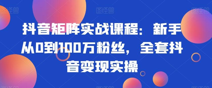 抖音矩阵实战课程：新手从0到100万粉丝，全套抖音变现实操-优优云网创