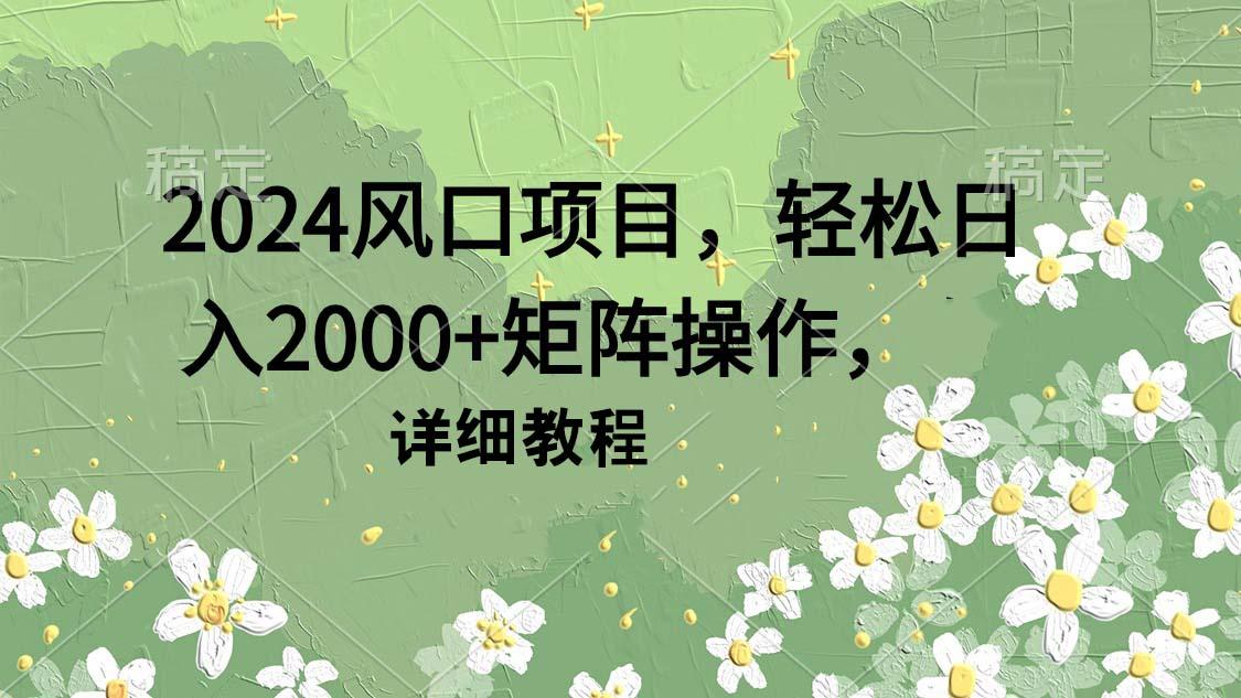 (9652期)2024风口项目，轻松日入2000+矩阵操作，详细教程-优优云网创