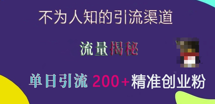 不为人知的引流渠道，流量揭秘，实测单日引流200+精准创业粉【揭秘】-优优云网创