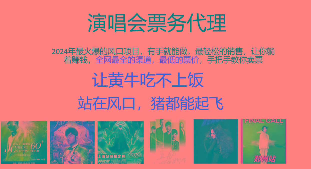 2024年最火爆风口项目，演唱会票务代理，日入2000+，一部手机就能搞定！-优优云网创