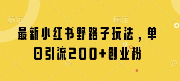 最新小红书野路子玩法，单日引流200+创业粉-优优云网创