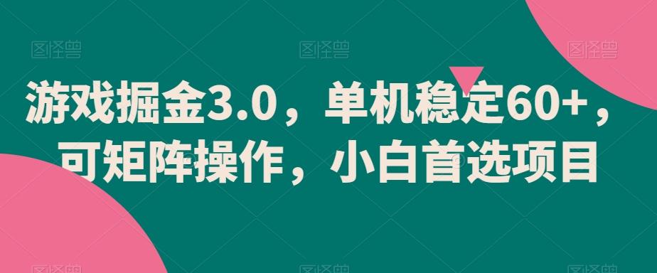 游戏掘金3.0，单机稳定60+，可矩阵操作，小白首选项目【揭秘】-优优云网创
