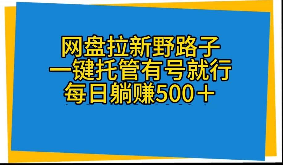 网盘拉新野路子，一键托管有号就行，全自动代发视频，每日躺赚500＋-优优云网创