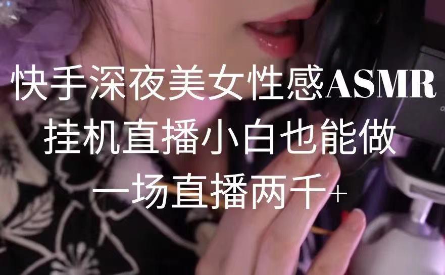 快手深夜美女性感ASMR挂机直播，小白也能做，一场直播两千+-优优云网创