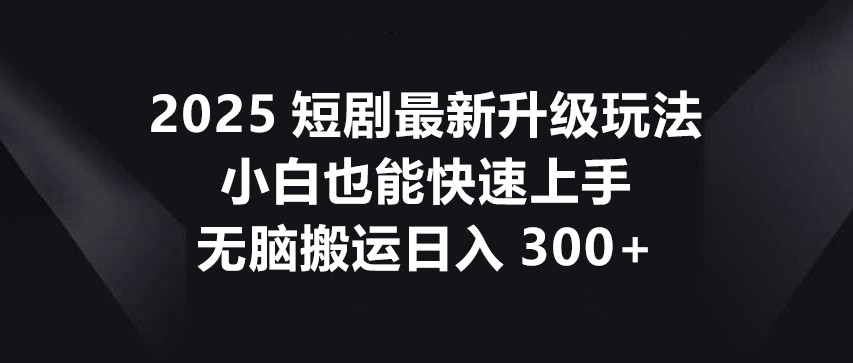 2025短剧最新升级玩法，小白也能快速上手，无脑搬运日入300+-优优云网创