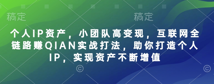 个人IP资产，小团队高变现，互联网全链路赚QIAN实战打法，助你打造个人IP，实现资产不断增值-优优云网创
