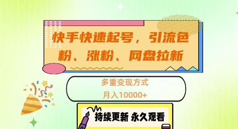 快手快速起号，引流s粉、涨粉、网盘拉新多重变现方式，月入1w【揭秘】-优优云网创