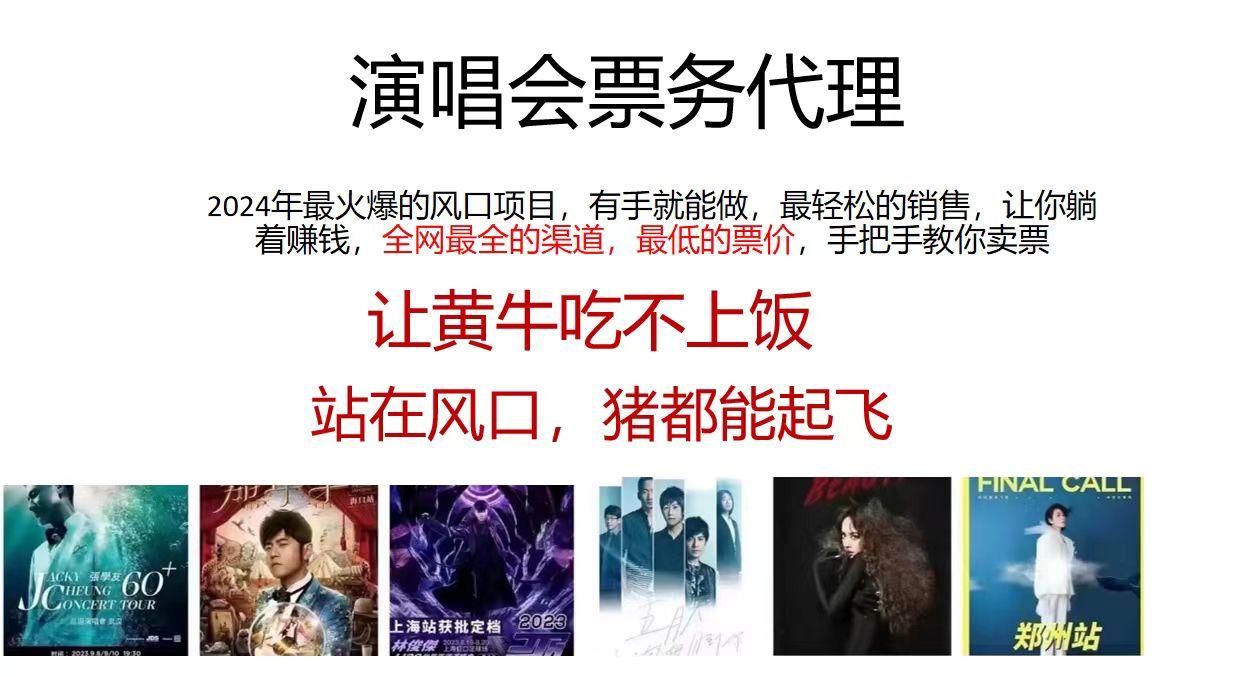 演唱会2024票务代理，全网最低的票价，手把手教你卖票，日入2000+-优优云网创