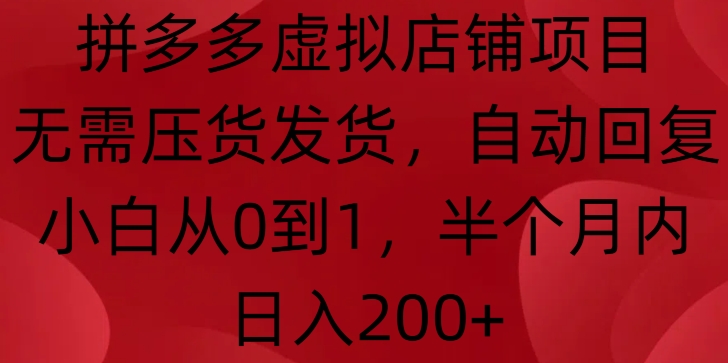 拼多多虚拟店铺项目，无需压货发货，自动回复，小白从0到1，半个月内日入200+【揭秘】-优优云网创