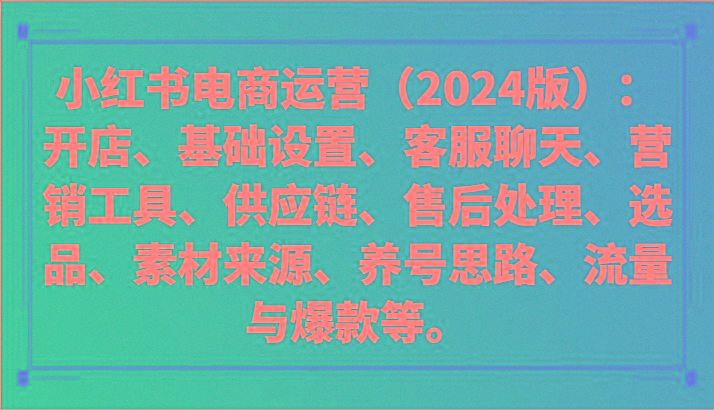 小红书电商运营(2024版)：开店、设置、供应链、选品、素材、养号、流量与爆款等-优优云网创