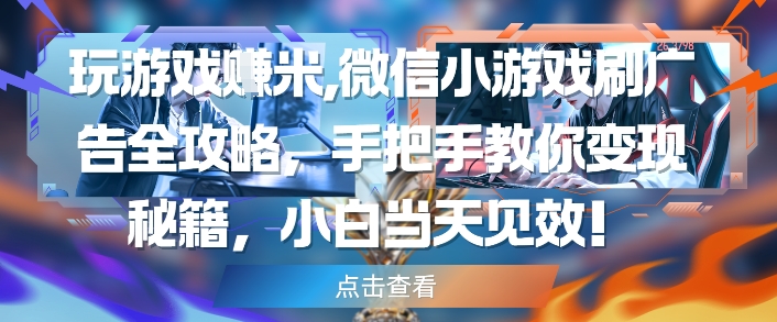 玩游戏挣米，微信小游戏刷广告全攻略，手把手教你变现秘籍，小白当天见效-优优云网创