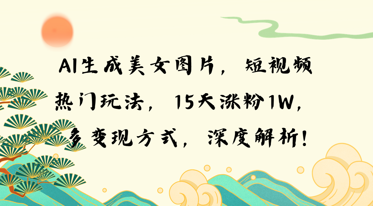 AI生成美女图片，短视频热门玩法，15天涨粉1W，多变现方式，深度解析!-优优云网创
