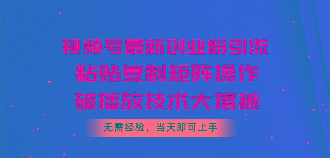 视频号最新创业粉引流，粘贴复制矩阵操作，破播放技术大揭秘，无需经验…-优优云网创