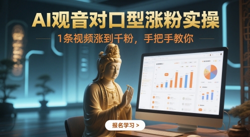 AI观音对口型涨粉实操，1条视频涨到千粉，手把手教你-优优云网创