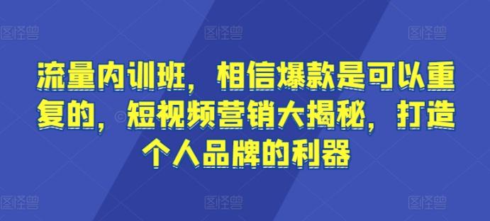 流量内训班，相信爆款是可以重复的，短视频营销大揭秘，打造个人品牌的利器-优优云网创