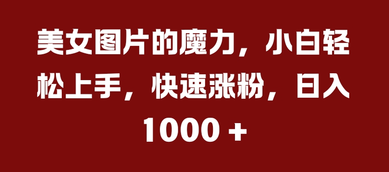 美女图片的魔力，小白轻松上手，快速涨粉，日入几张【揭秘】-优优云网创