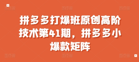 拼多多打爆班原创高阶技术第41期，拼多多小爆款矩阵-优优云网创