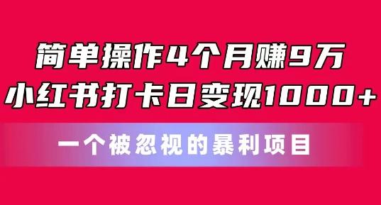 简单操作4个月赚9w，小红书打卡日变现1k，一个被忽视的暴力项目【揭秘】-优优云网创